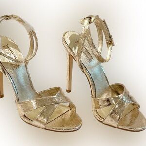 TopShop Gold Crinkle Strappy High Heels Size 9